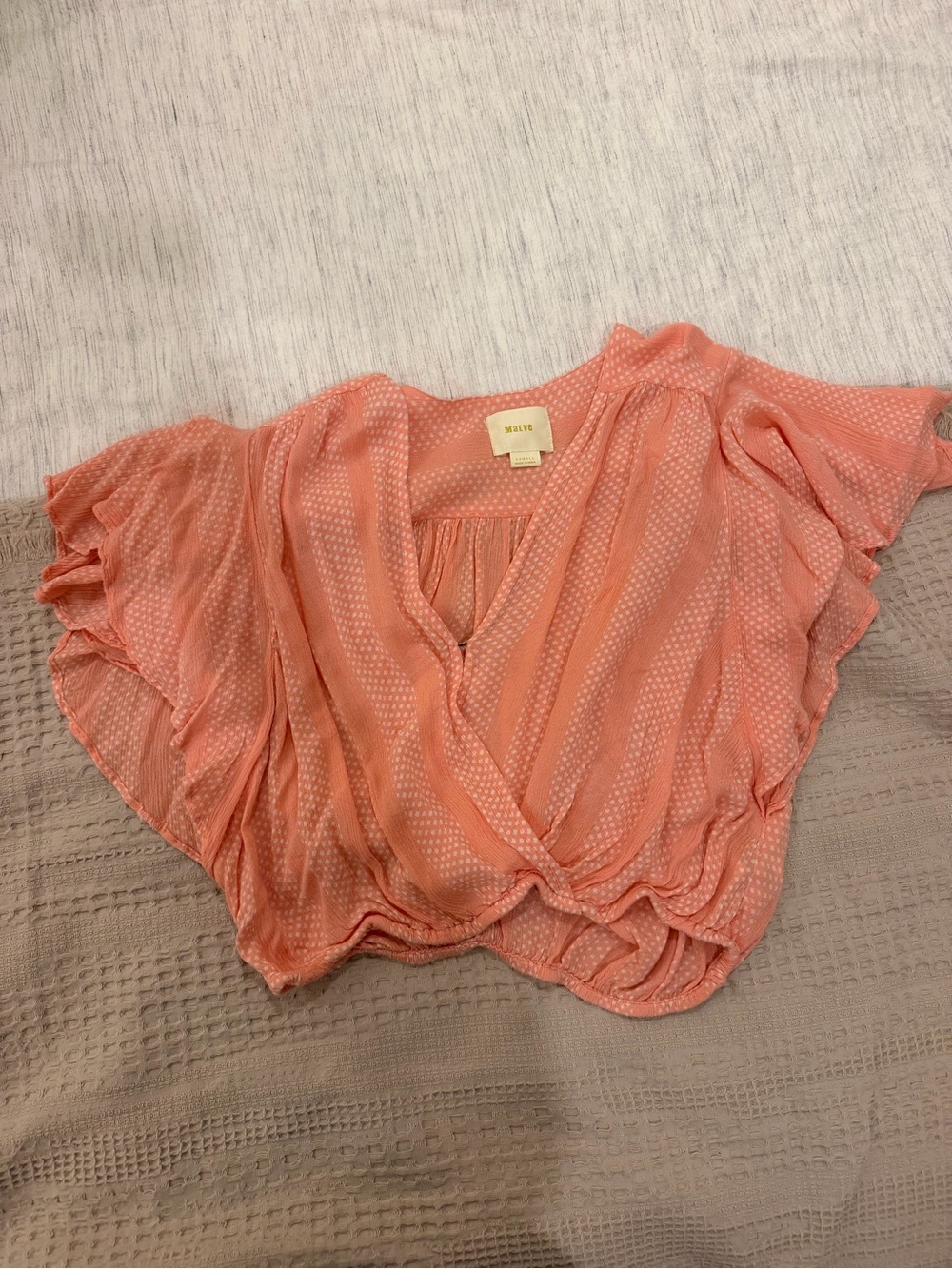 Maeve Coral Peach Flutter Wrap Blouse